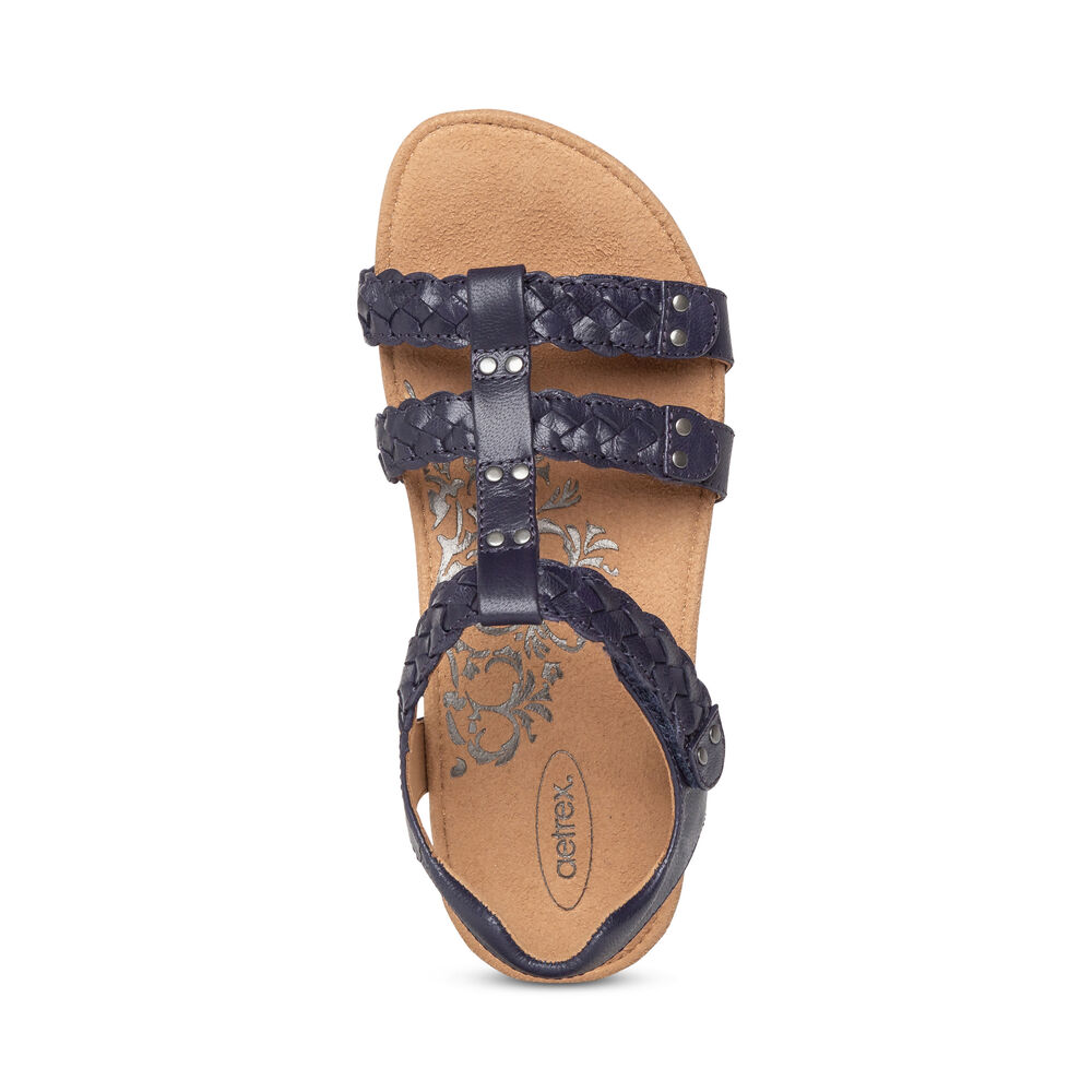 Aetrex Women's Reese Adjustable Gladiator Sandals - Navy | USA EXCAAC3